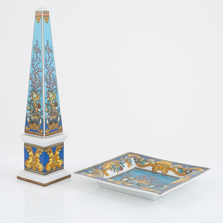 Versace, a "Les Tresors de la Mer" porcelain obeslique and tray, for Studio-line Rosenthal, Germany.