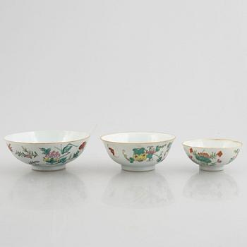 Three Famille Rose porcelain bowls, China, early 20th century.