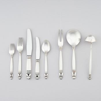 Johan Rohde, a set of 65 pieces of 'Acorn' sterling and stainless steel flatware, Georg Jensen post 1945.