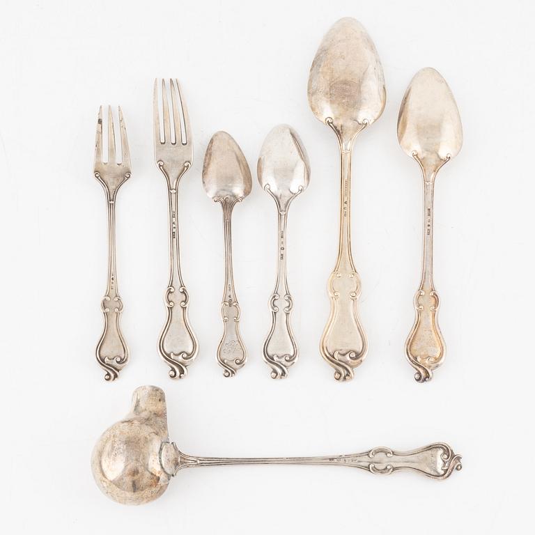 An 39-piece Swedish silver cutlery, majority with mark of L. Larson & Co, Gothenburg, 1854-59.