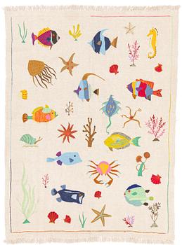 A hand-embroidered Kelim rug, c. 195 x 143 cm.