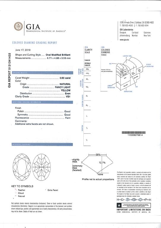 HÄNGE, 18 k vitguld med oval fasettslipad diamant, enl cert Fancy Light Yellow, ca 0,92 ct. Vikt ca 1 g.