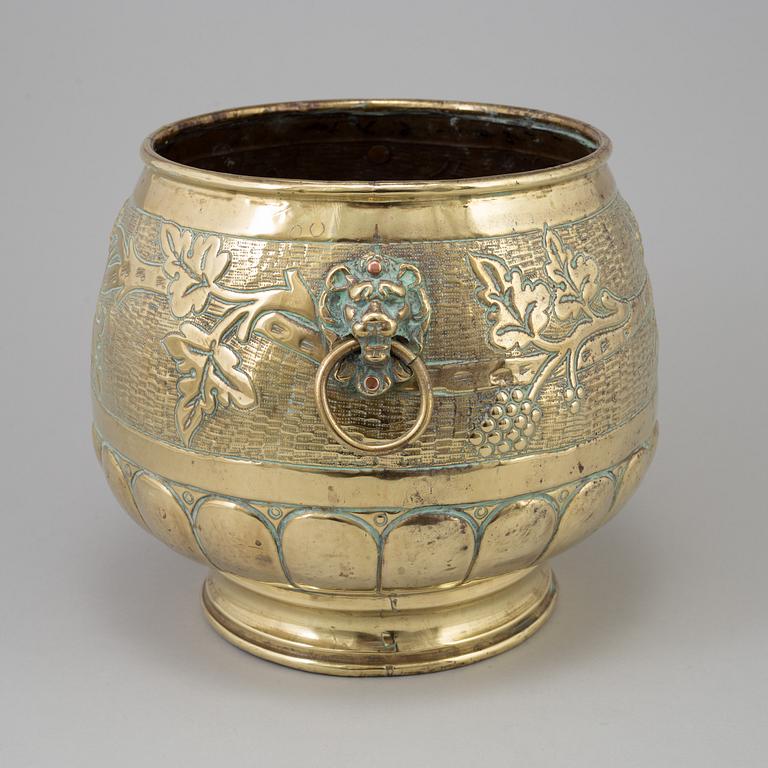 A 19th century brass flower pot.