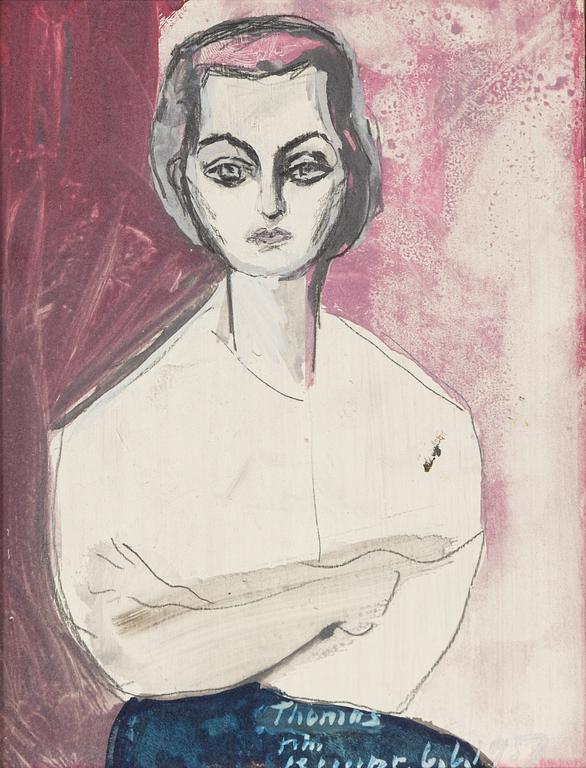 Roland Kempe, gouache på pannå, signerad och daterad  1957.