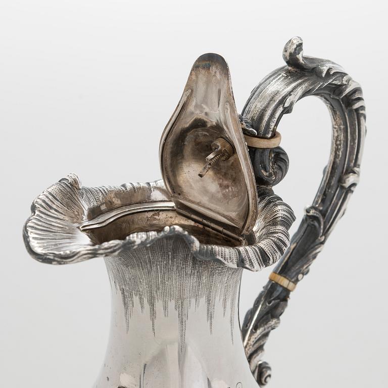 A sterling silver ewer, maker's mark of Robert W Smith, Dublin 1843.