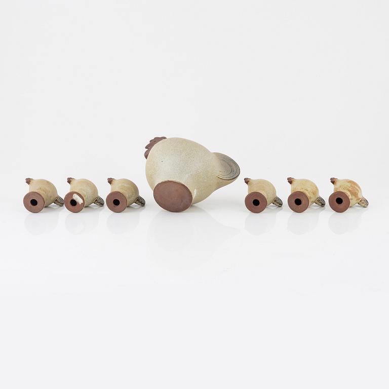 Lisa Larson, six stoneware egg cups with bowl, Sweden.