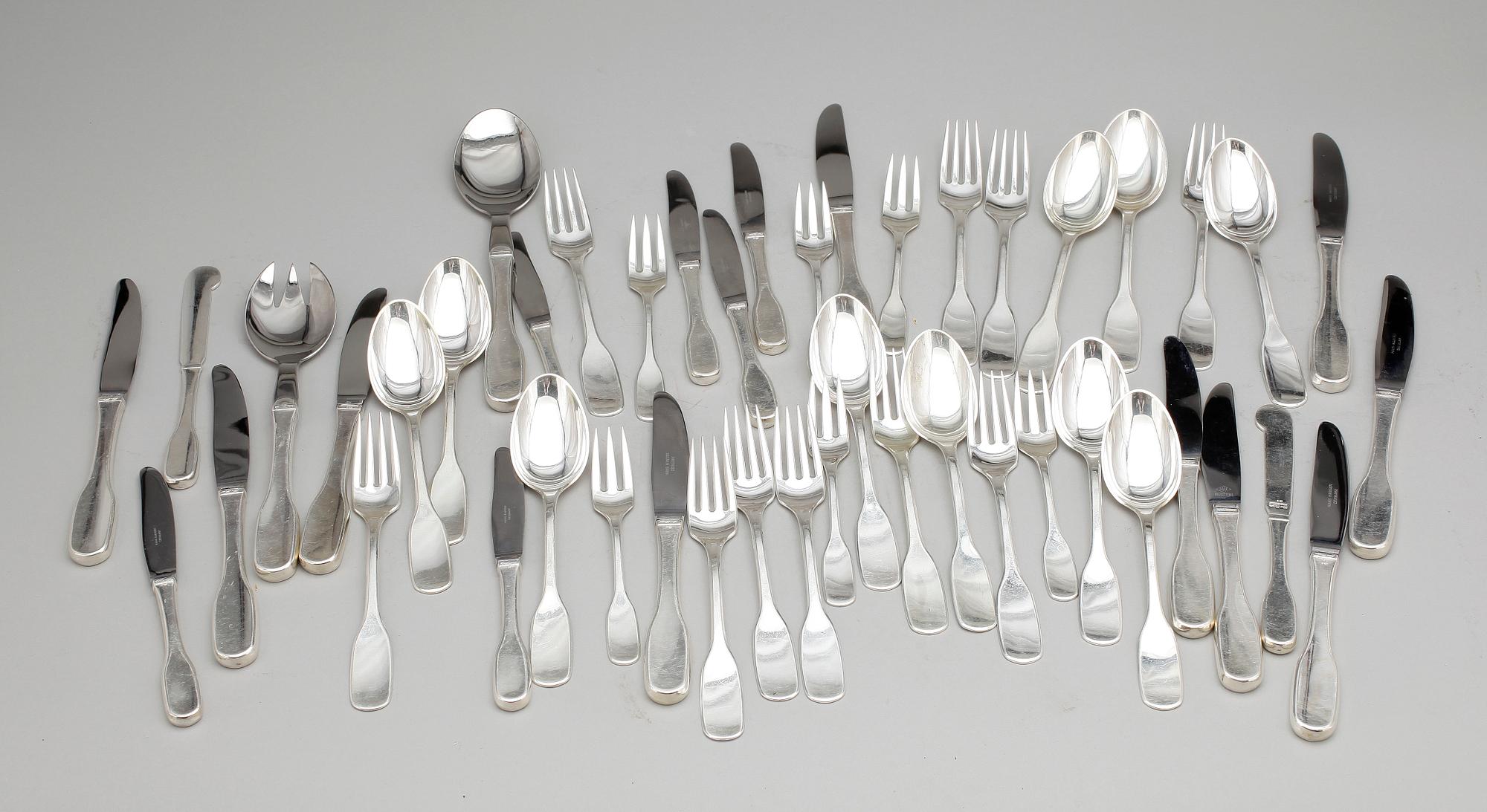 BESTICKSERVIS, 46 delar, sterling silver, Hans Hansen, Danmark, 1900-talets andra hälft. Totvikt (inkl stålblad) ca1872g.