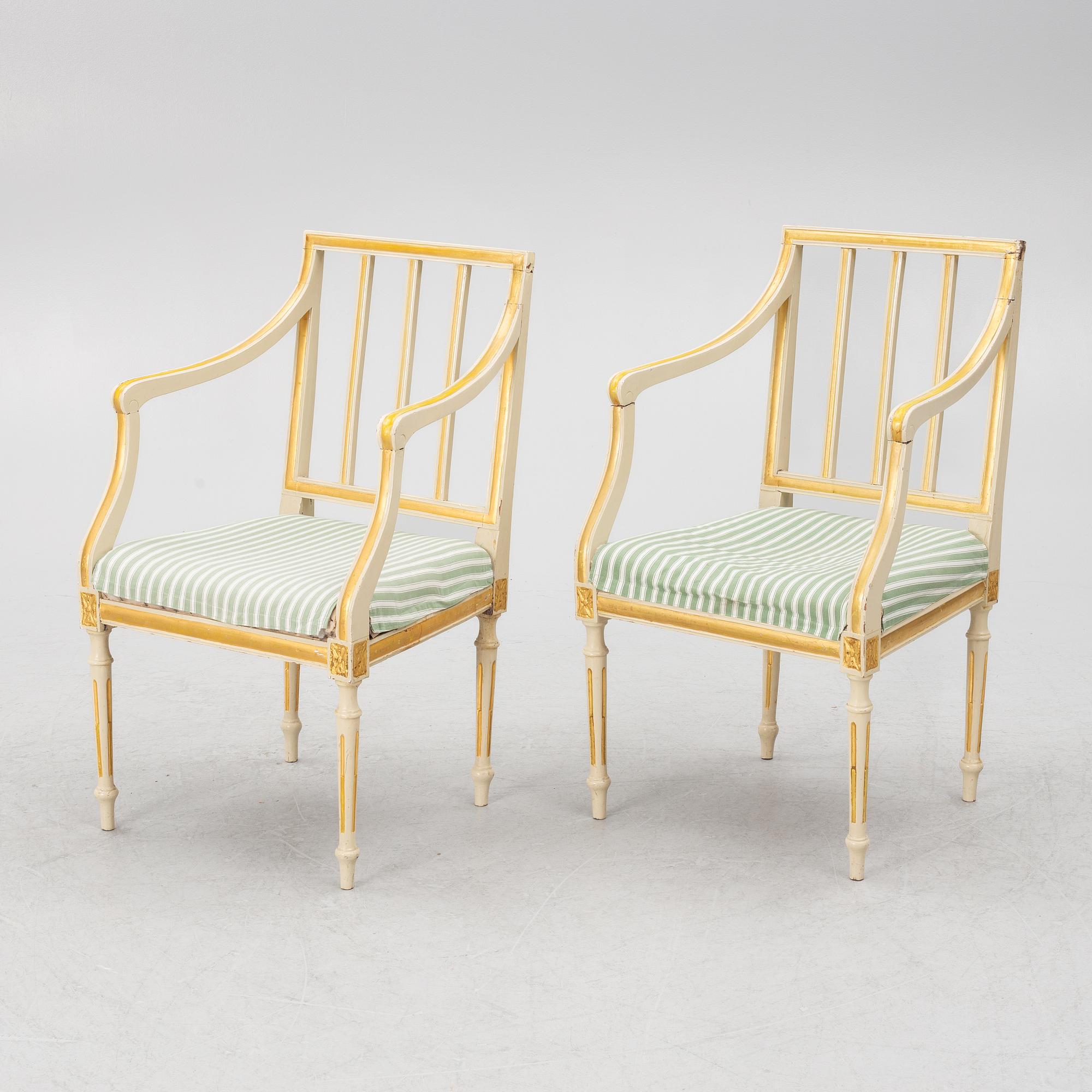 A pair of Gustavian style armchairs, 19th Century.