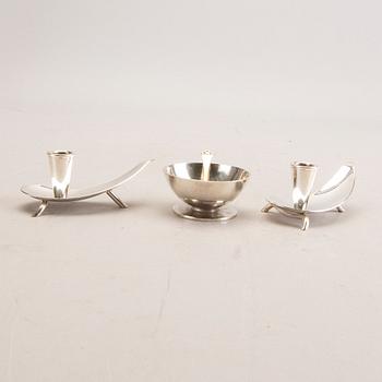 A 20th century Danish salter mark of H Hansen 1937 and two unmarked candlesticks total weight 151 gr.