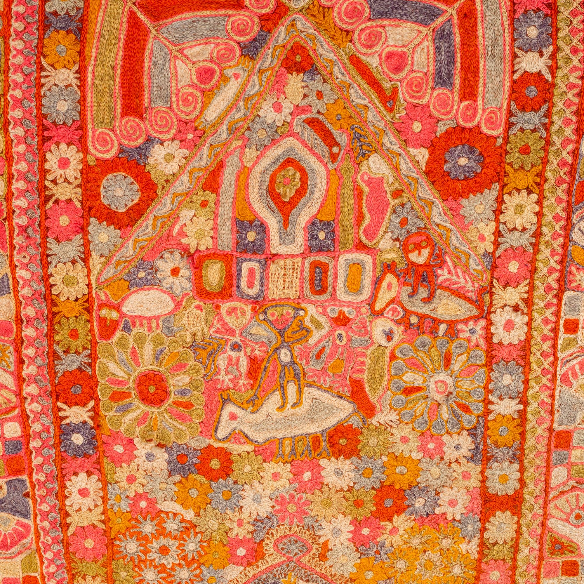A semi-antique embroidered textile by the Marsh Arabs/nomads in Iraq, ca 232 x 164 cm.