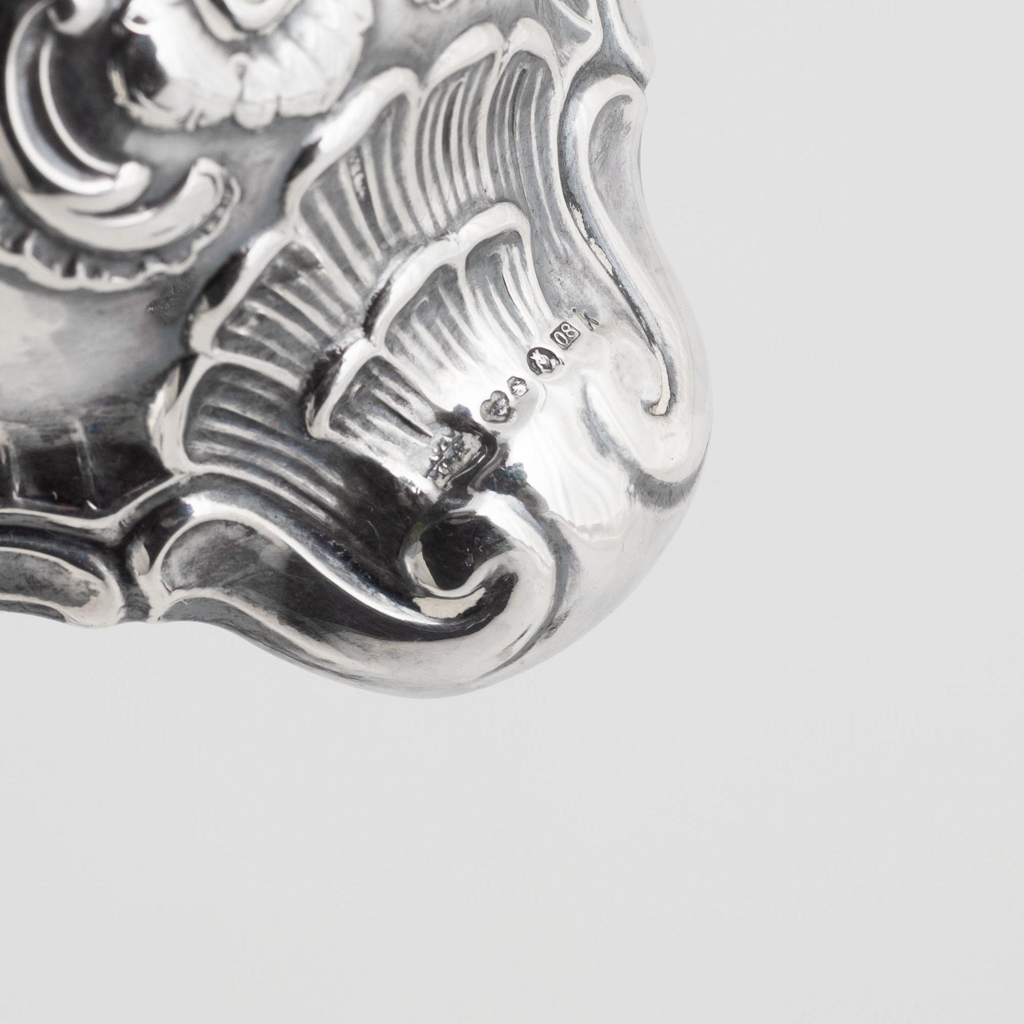 K Anderson, candlesticks, a pair, silver, Rococo style, Stockholm 1940.