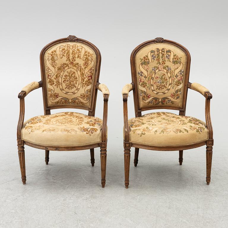 Karmstolar, ett par, Louis XVI-stil, 1800-tal,  Frankrike.