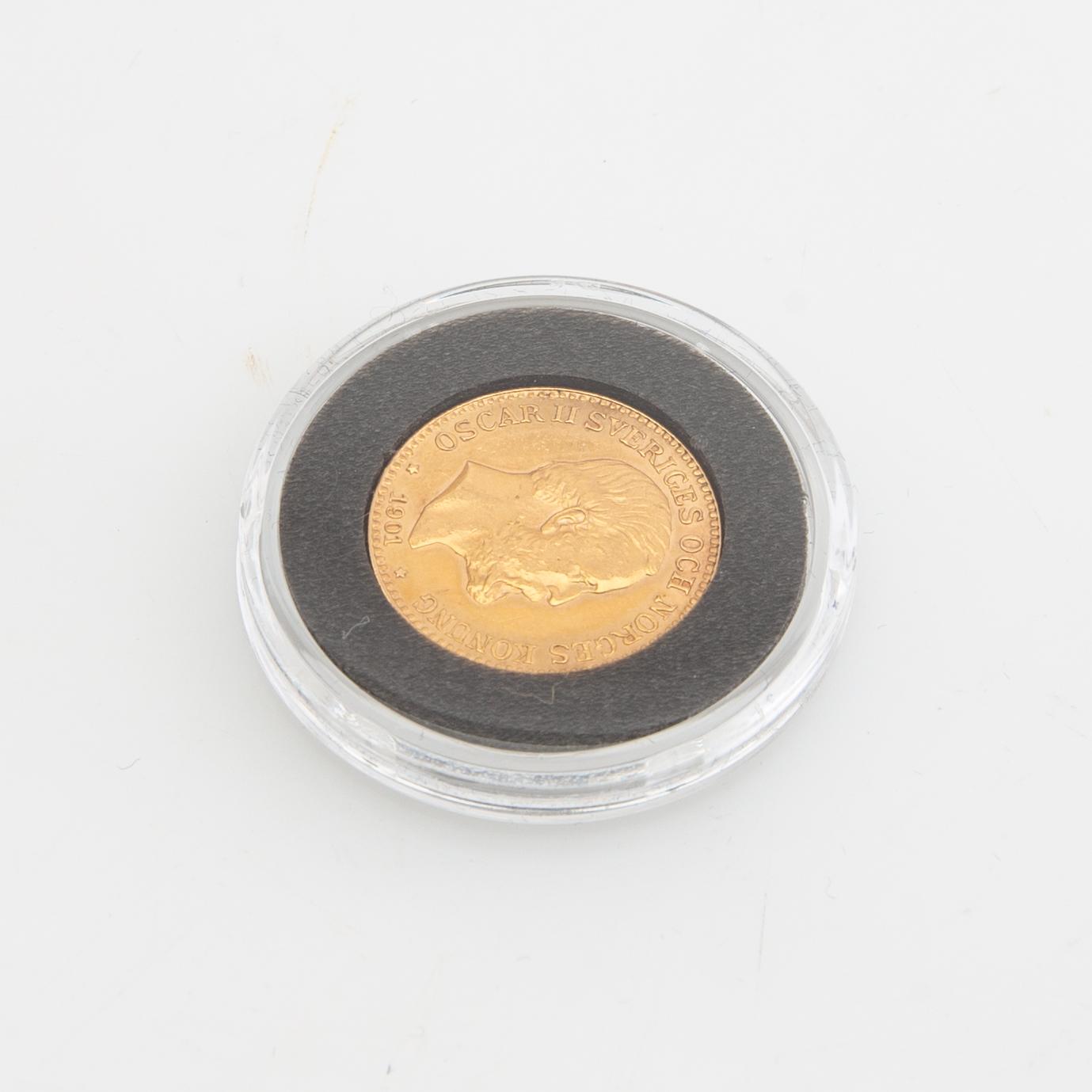 Gold coin Sweden, Oscar II 10 kr, 1901, mint error.