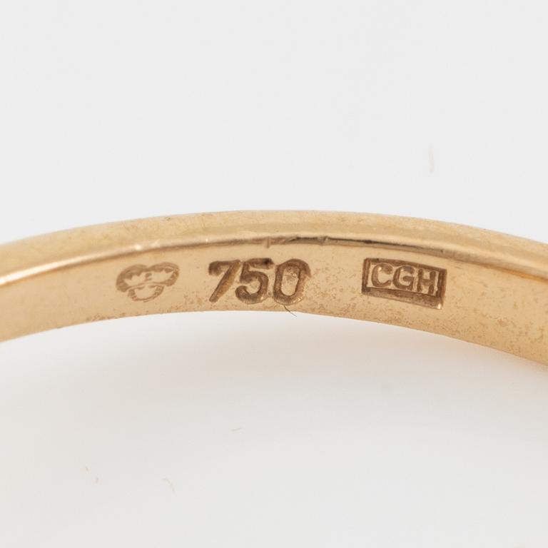 Ring, 18K guld med pärlor samt små åttkantslipade diamanter.