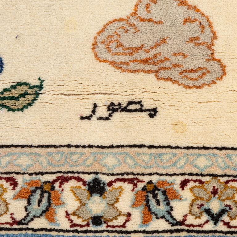 An Isfahan, figural rug, signed, c. 172 x 109 cm.