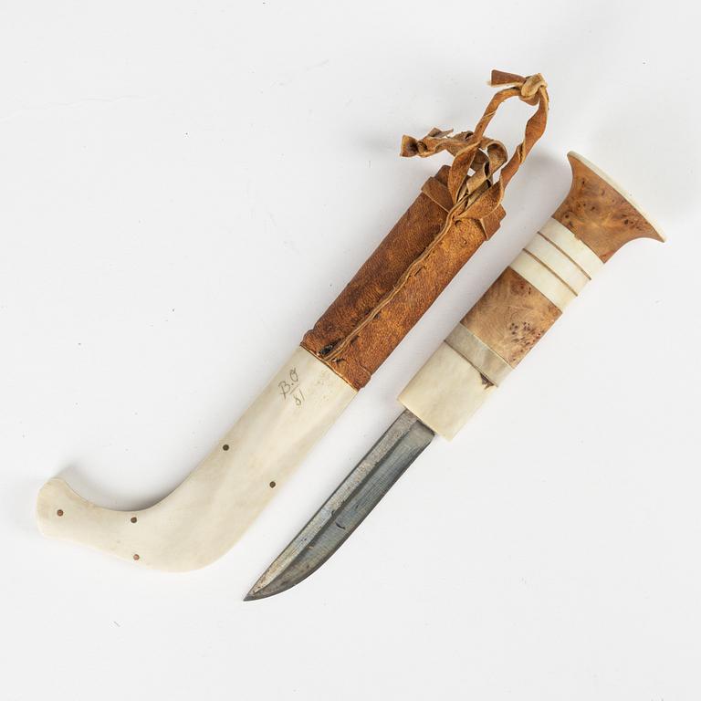 A Sami reindeer horn knife, unidentified signature B.O, dated 81.