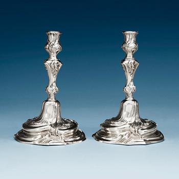 859. A pair of Swedish 18th century silver candlesticks, unidentified makers mark FD.