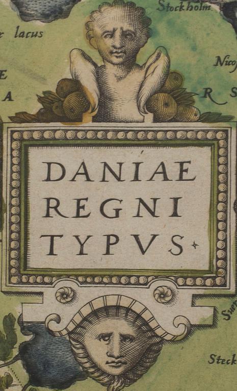 MAP, copper engraving, Daniae Regni Typus" Abraham Ortelius, ca  1600.