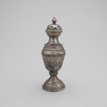 SOCKERRUSKA, silver, ostämplad, troligen 1800-tal. Vikt 209 gr.