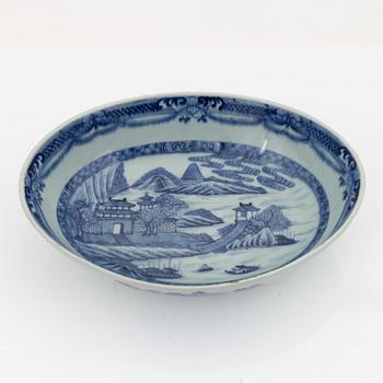 A blue and white unusual almost boat shaped bowl, Qing dynasty, late 18th Century.