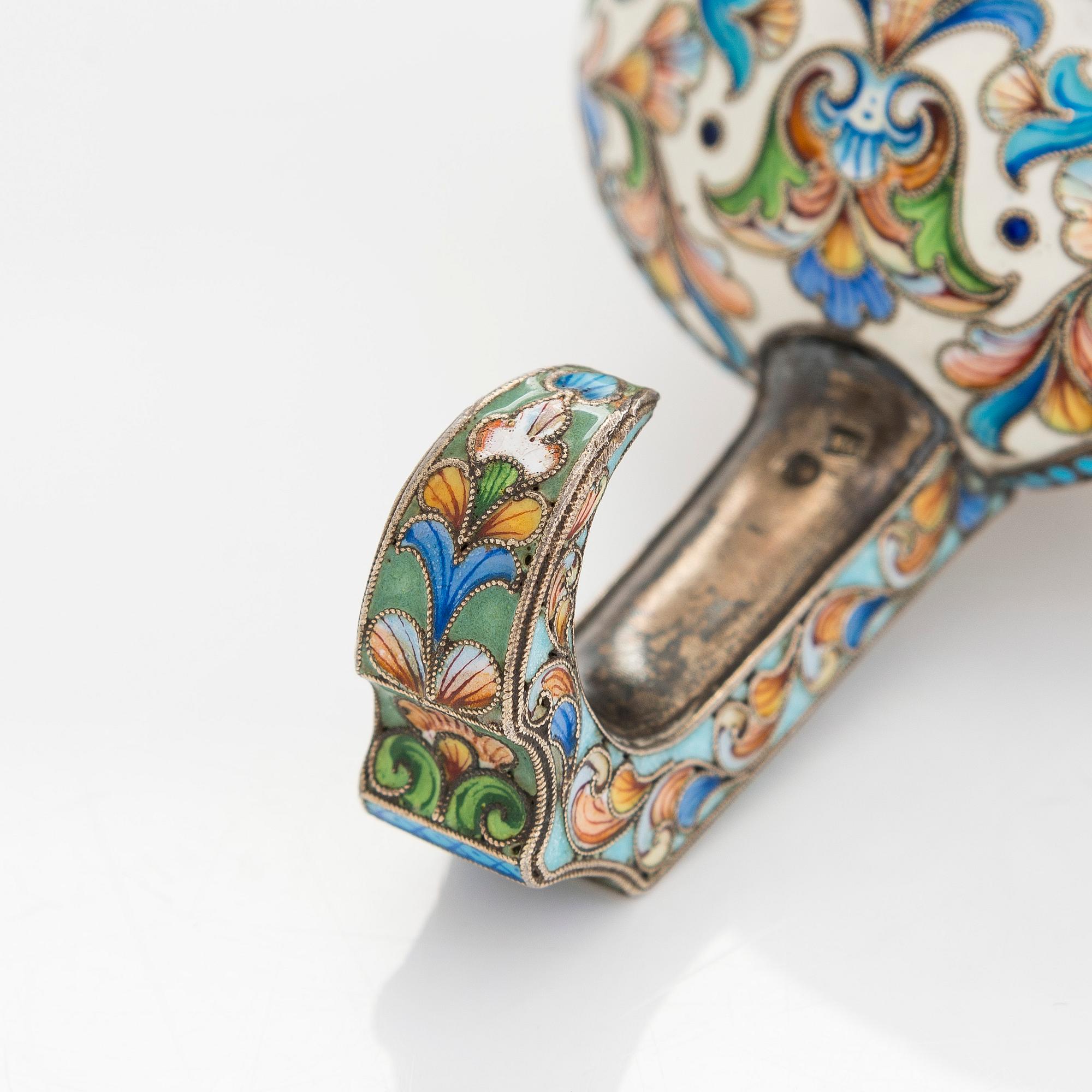 Khlebnikov, a silver-gilt and cloisonné enamel kovsh, Moscow 1908-1917.