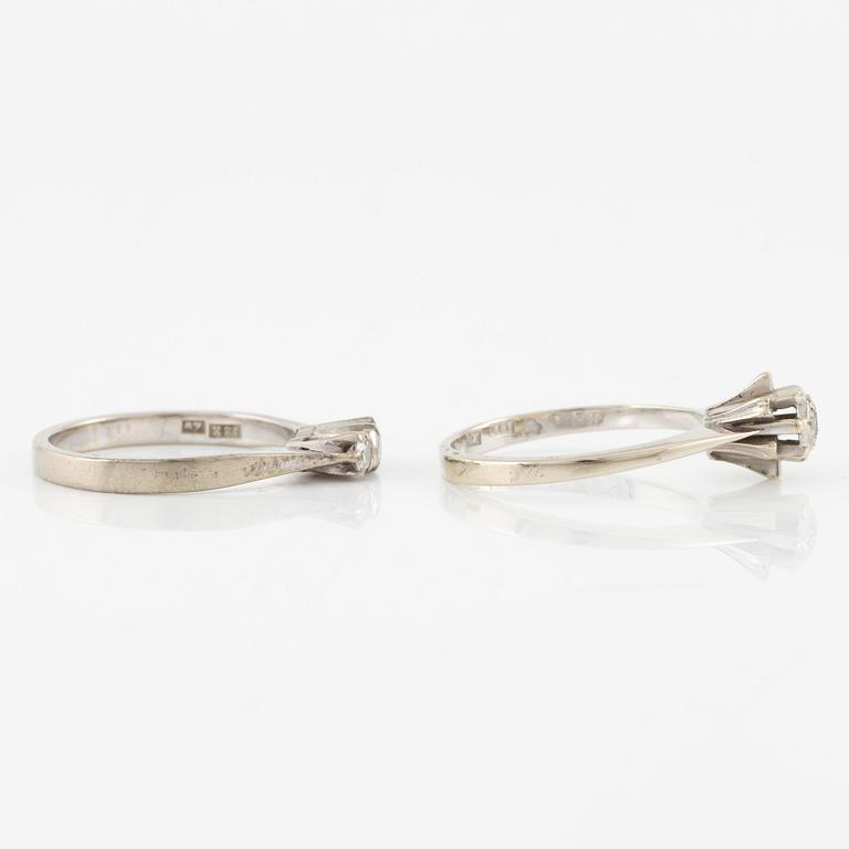 Rings, 2 pcs, 18K white gold with small diamonds.