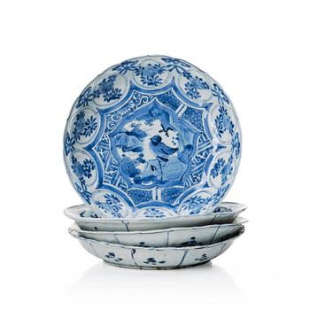 Four blue and white dishes, Ming dynasty, Wanli (1572-1620).