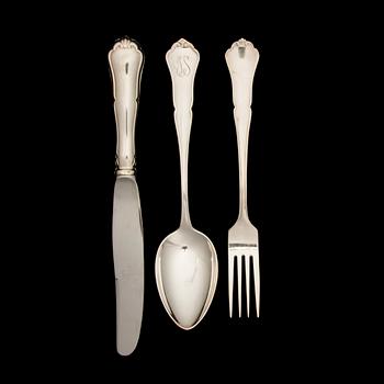 BESTICKUPPSÄTTNING, 18 delar, silver och nysilver, "Chippendale". 1900-talets senare hälft.