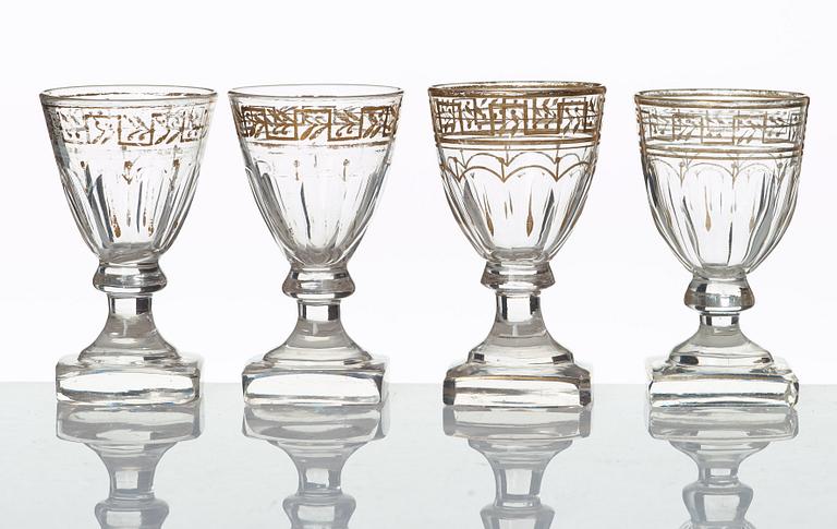 A set of 12 Russian wine glasses, Imperial Glass Manufactory, 19th Century.