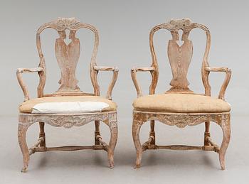 KARMSTOLAR, 1 par, rokoko, 1700-talets andra hälft.