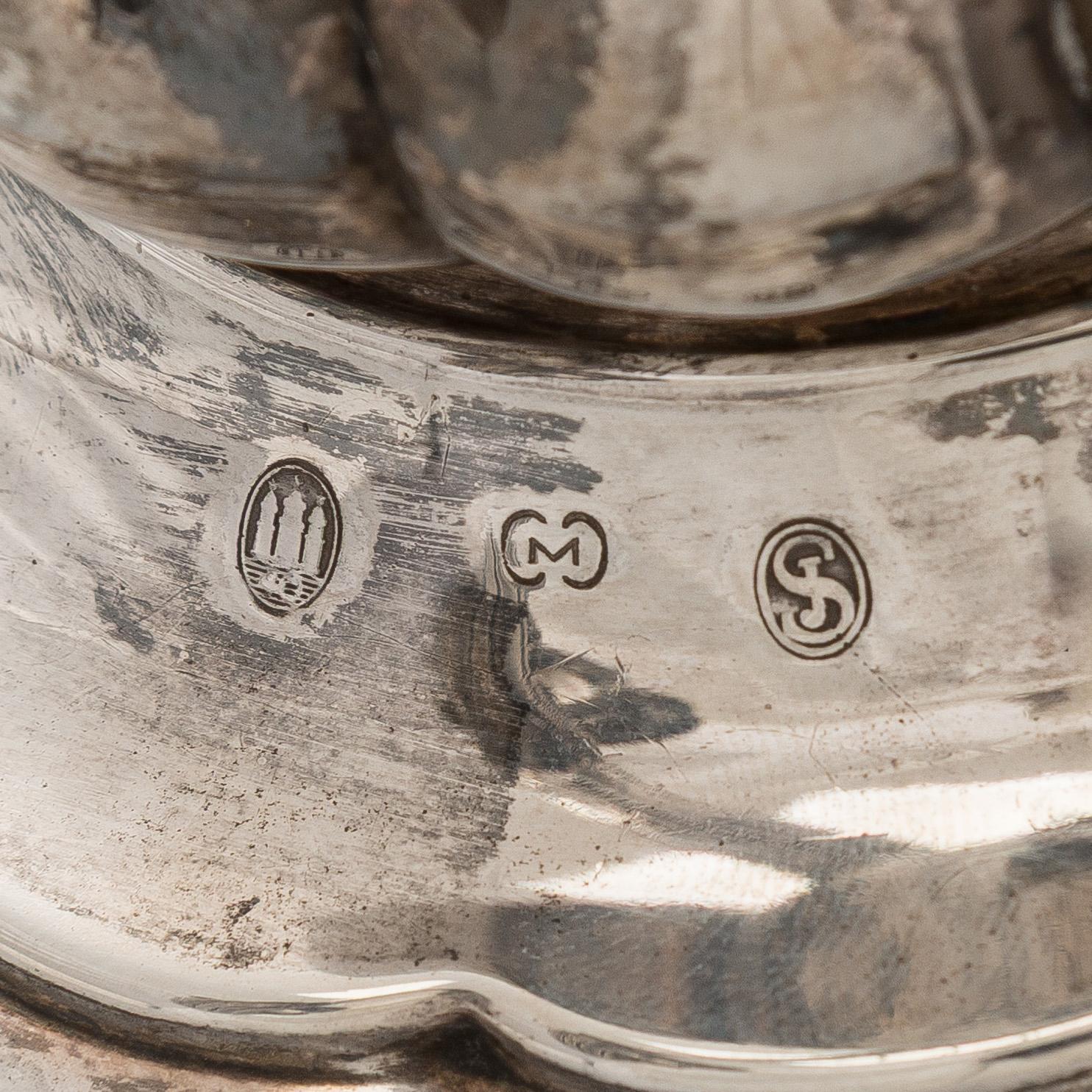 Carl M. Cohr, a pair of silver candelabra, Fredericia, Denmark, 1940.