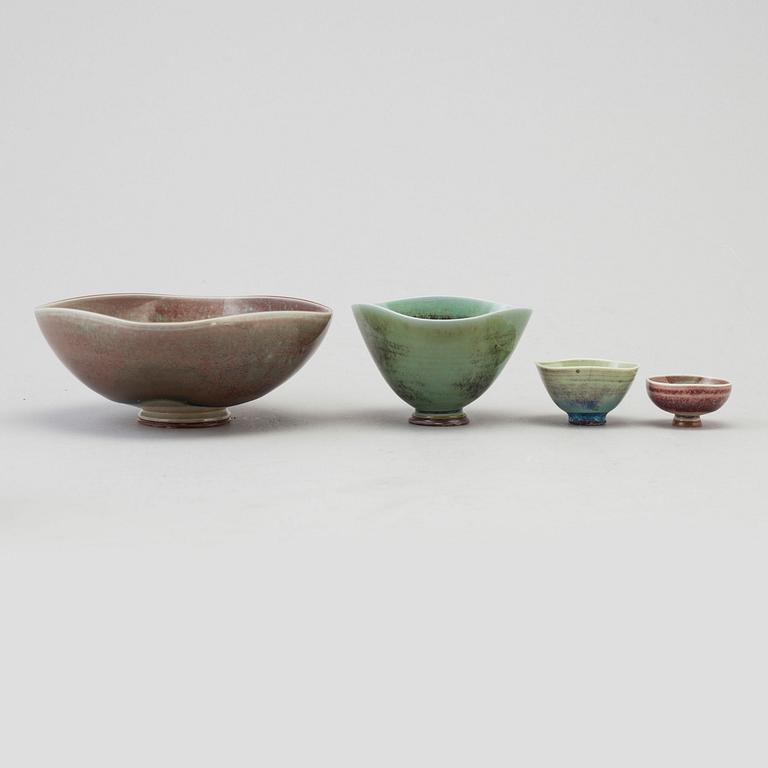 BERNDT FRIBERG, a set of two stoneware vases and four bowls, Gustavsberg studio, Sweden 1970's.