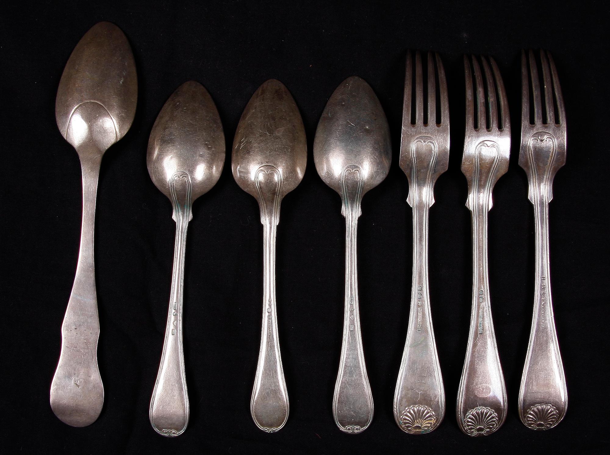 BESTICK, 7 st, silver, olika mästare bla Pehr Alfred Weström Uppsala 1863.