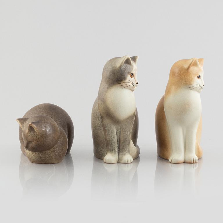 Lisa Larson, three cat figurines, K-studion, Gustavsberg, Sweden.