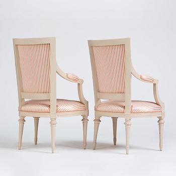 A pair of late Gustavian armchairs, second part of the 18th century.