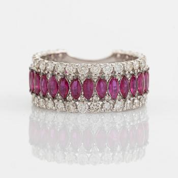 Navette ruby and brilliant cut diamond ring.