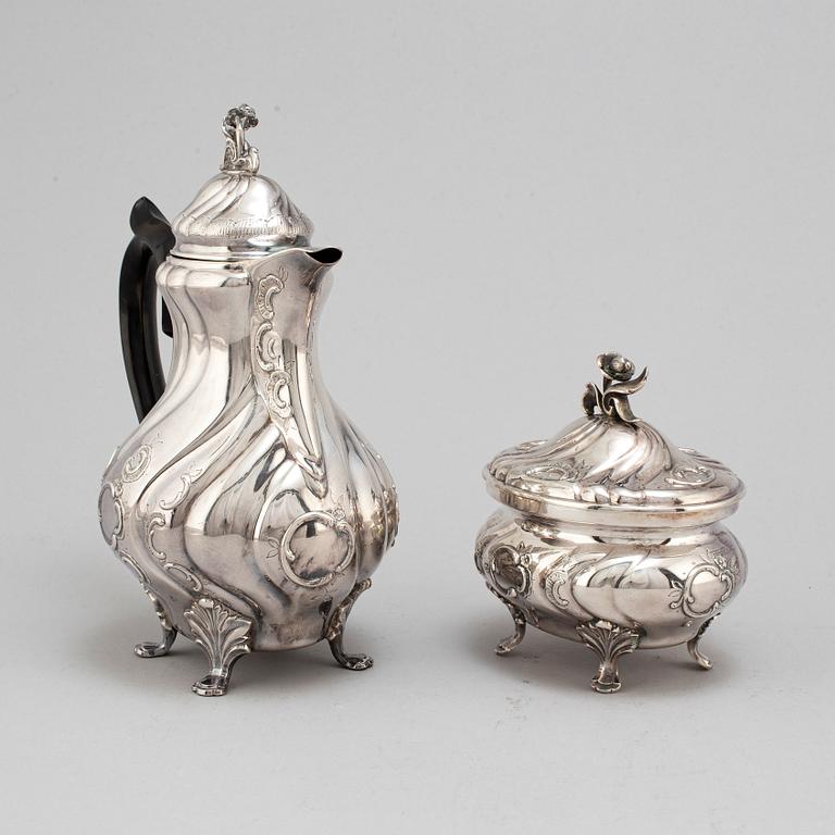 CG HALLBERG and GAB, two silver coffee service parts, Stockholm, 1961-62.