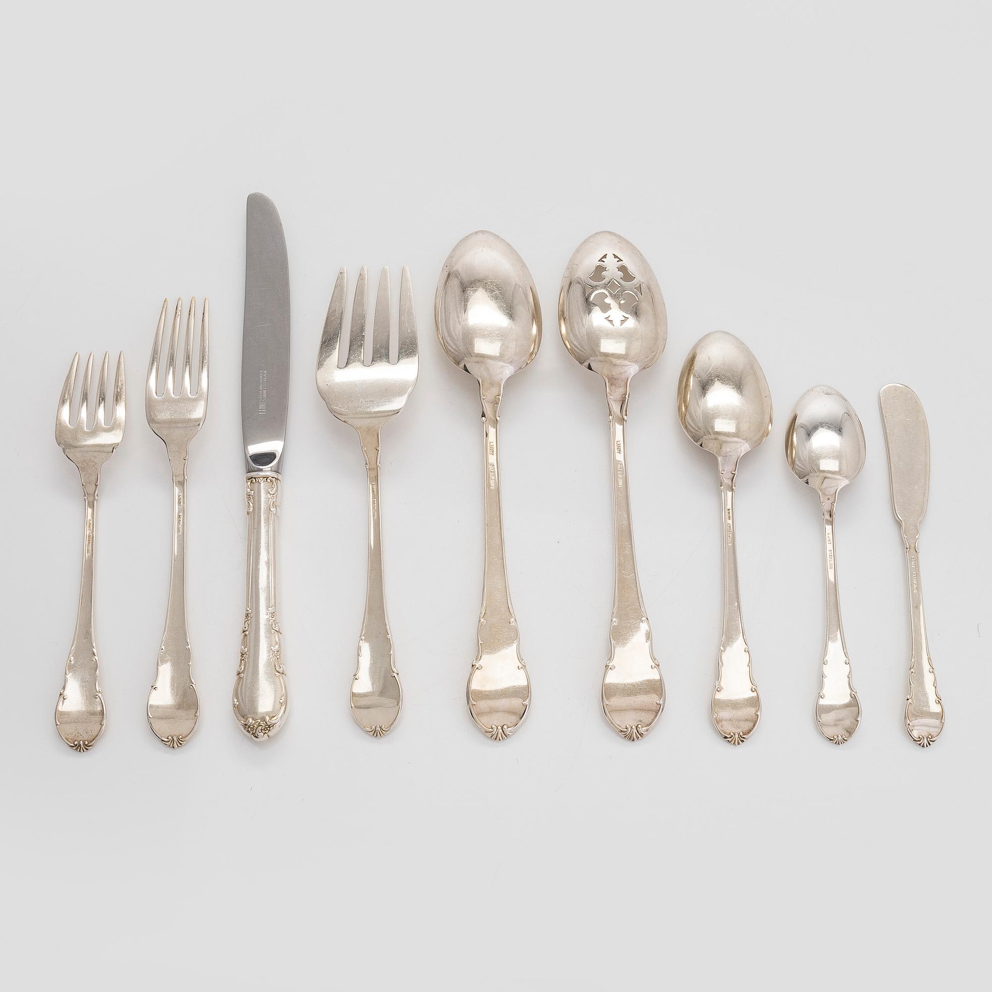 A 64-piece sterling silver 'Modern Victorian' cutlery set by Lunt, USA, latter half of the 20th century.