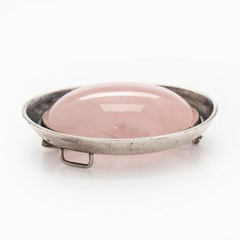 Pendant / brooch, cabochon cut rose quartz, silver, Kaunis Koru, Helsinki 1961.