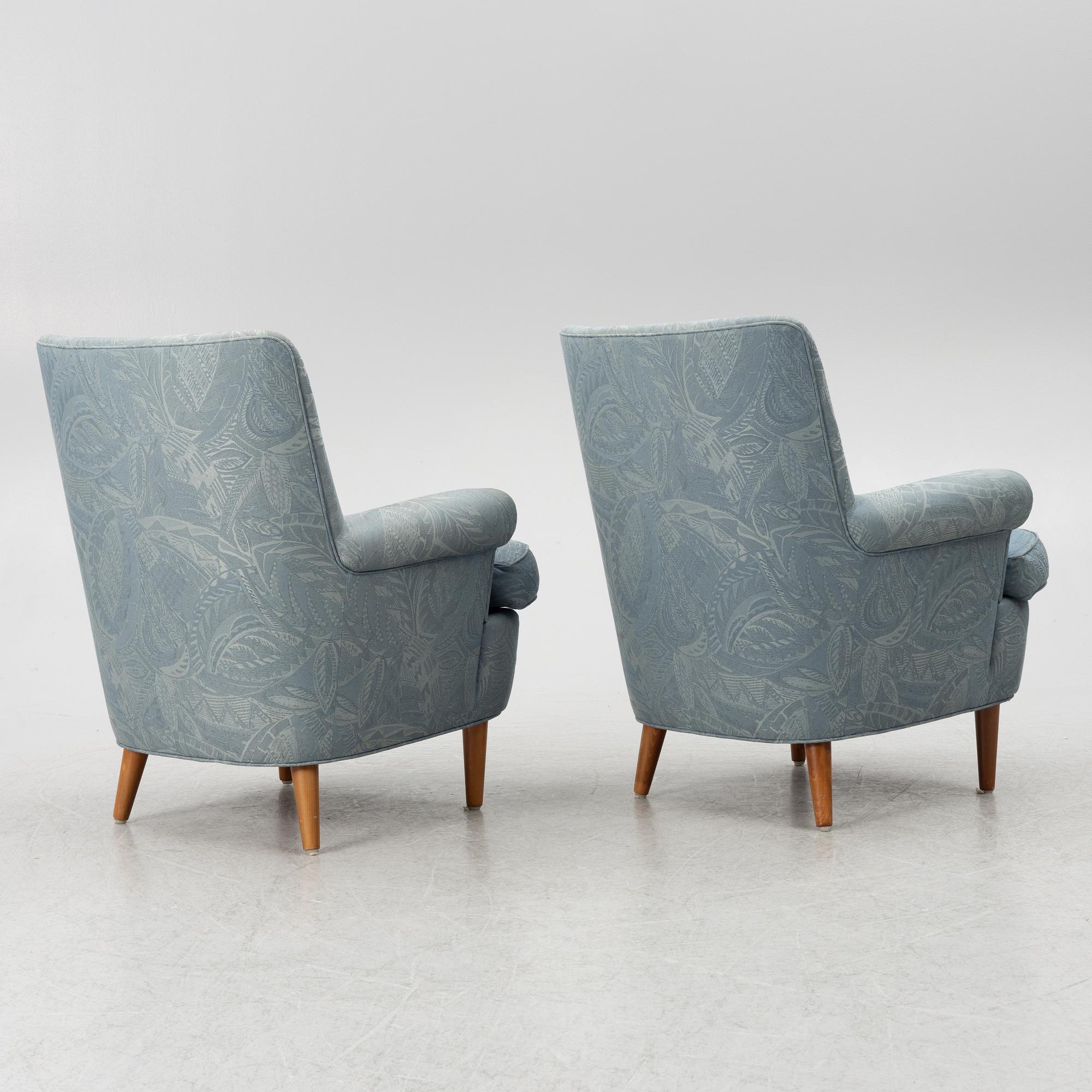 Carl Malmsten, a pair of easy chairs, OH Sjögren, end of the 20th century.