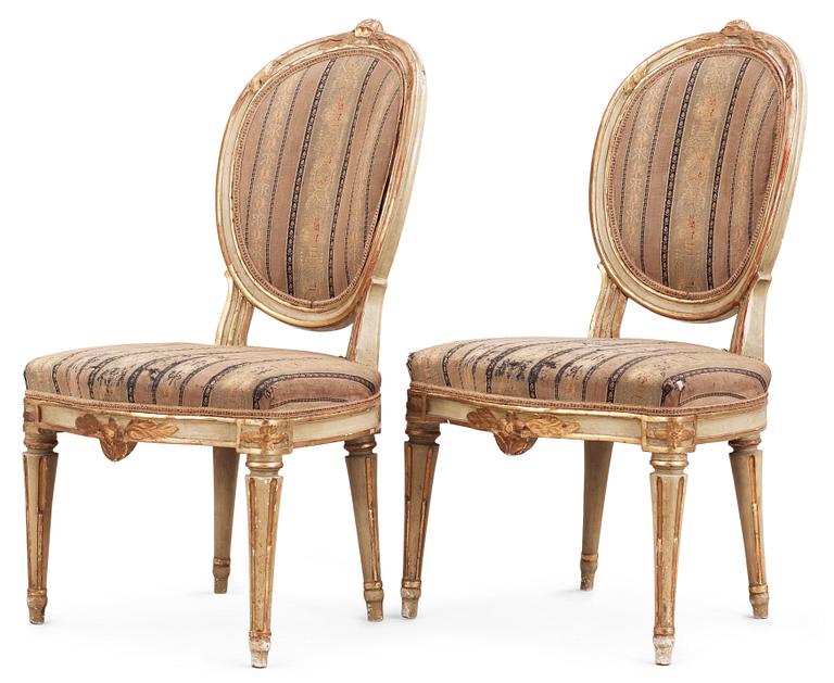 A pair of Gustavian late 18th century chairs.