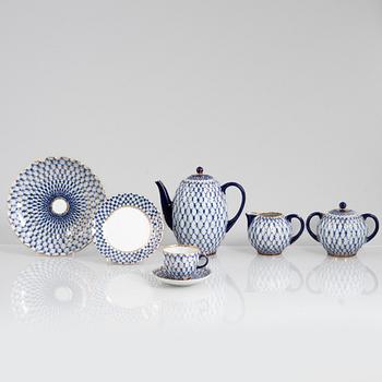 A 32-piece 'Cobalt Net' porcelain coffee service, Lomonosov, Soviet Union.