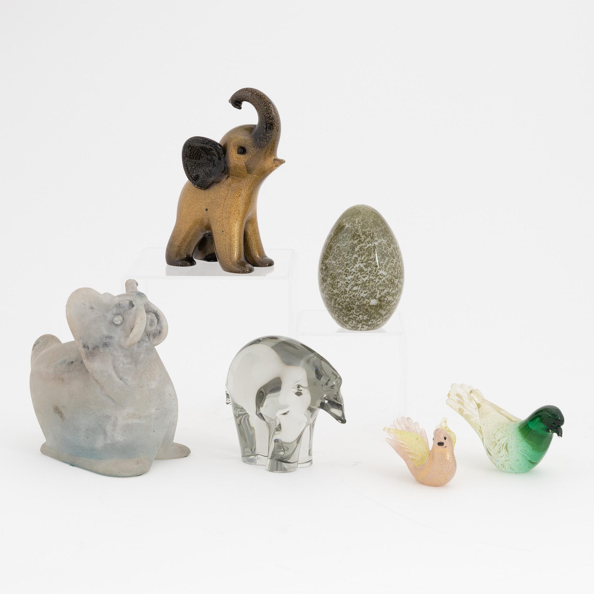 Skulpturer, 6 st, glas, bl.a. Barovier Toso och Seguso, Murano Italien.