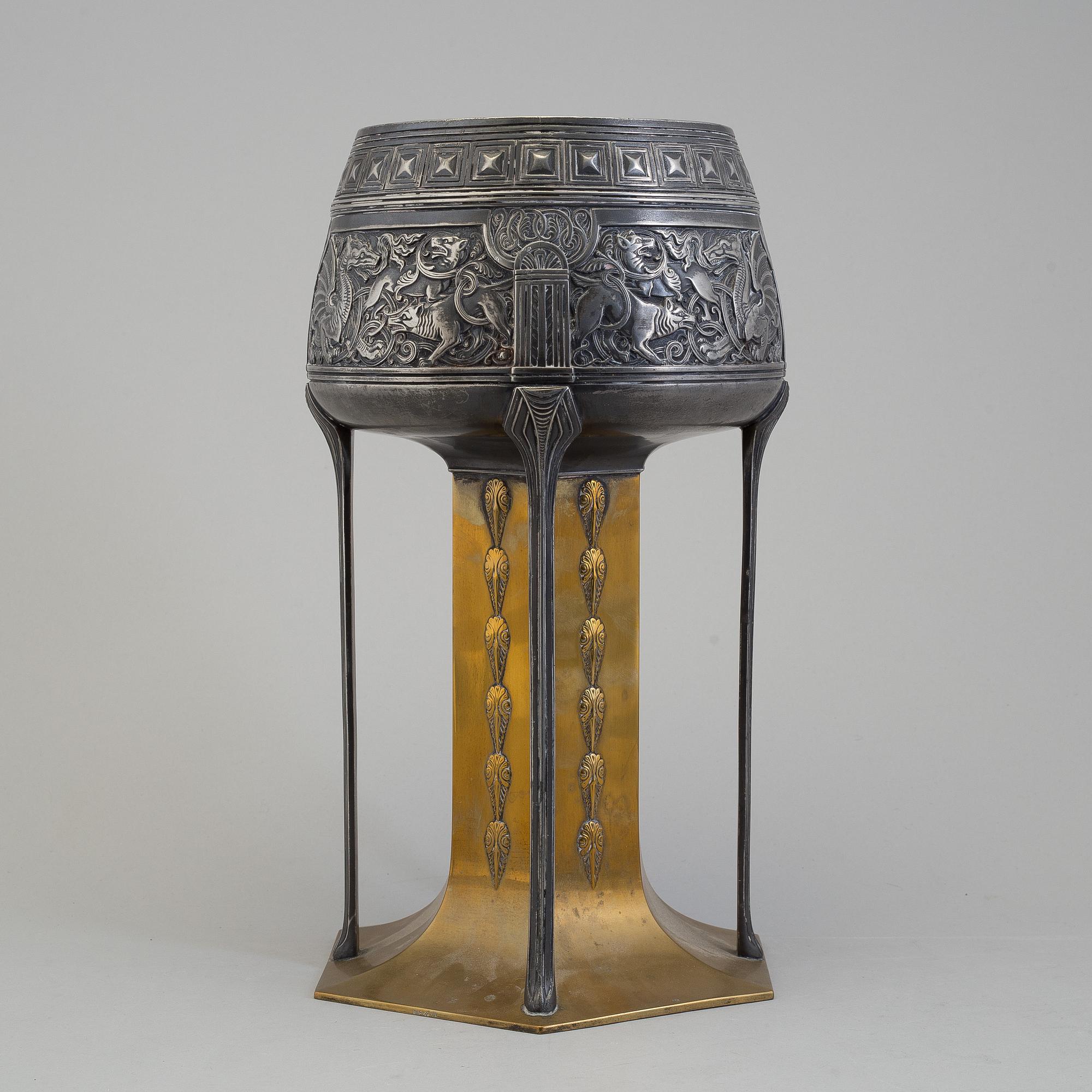 A early 20th century Jugend Wurttembergische Metallwarenfabrik (WMF) EPNS vase from Germany.