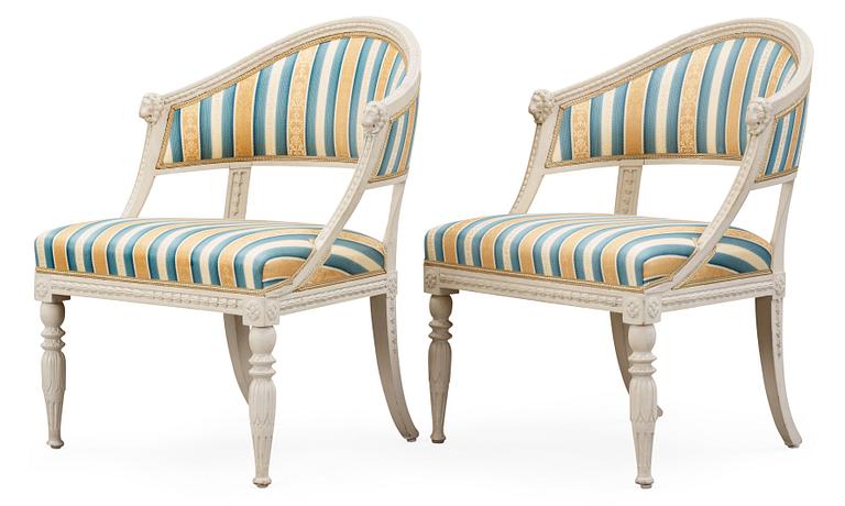 A pair of late Gustavian circa 1800 armchairs.