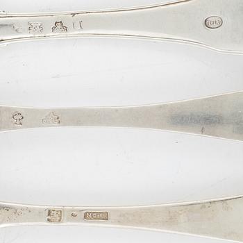11 Swedish Silver Forks, Sweden 18th century.
