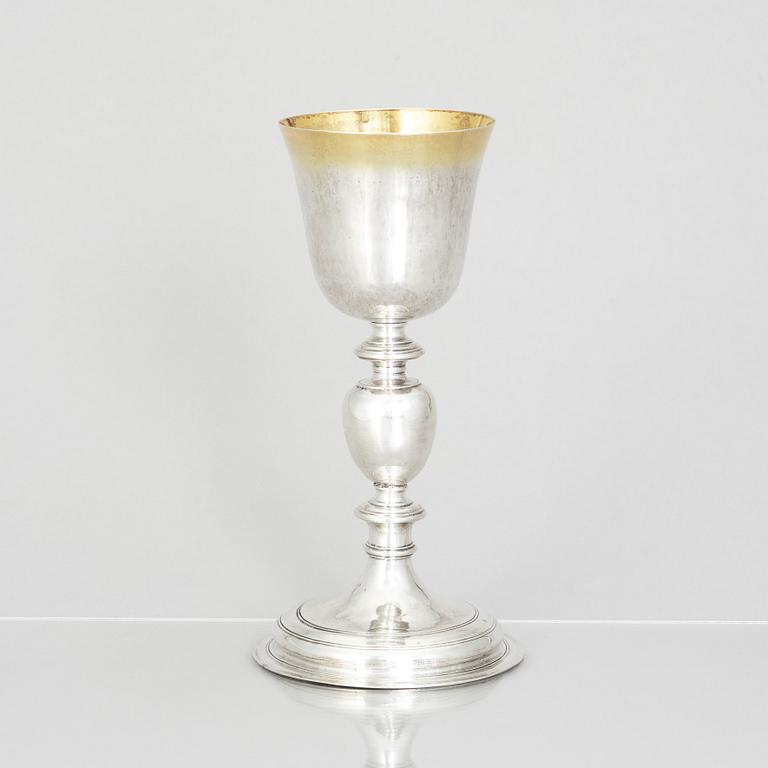An 18th century parcel-gilt silver cup, makers mark A.M, probably Germany.