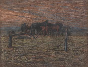 619. Nils Kreuger, Horses on Alvaret, Öland.