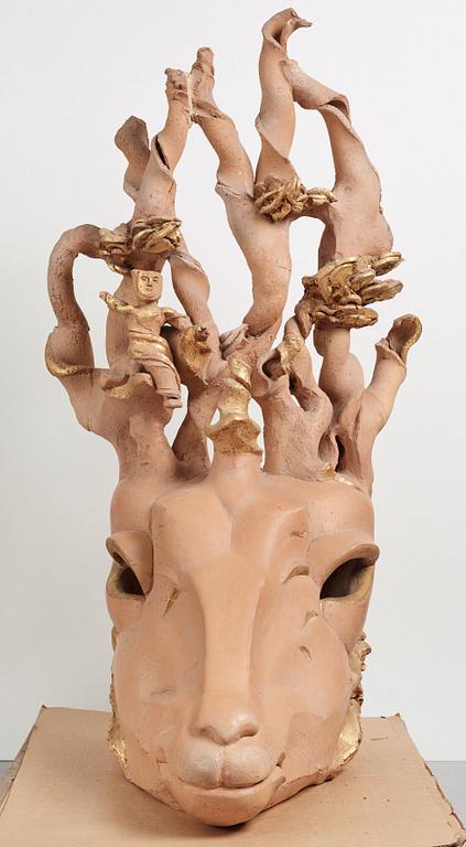 Hertha Hillfon, skulptur, hjorthuvud, egen ateljé, daterad -79.