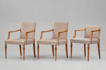 Swedish Grace, 4 stolar + 2 + 1 karmstol, enligt uppgift vinst i Stockholms Stads Hantverksförenings lotteri, 1920-tal.